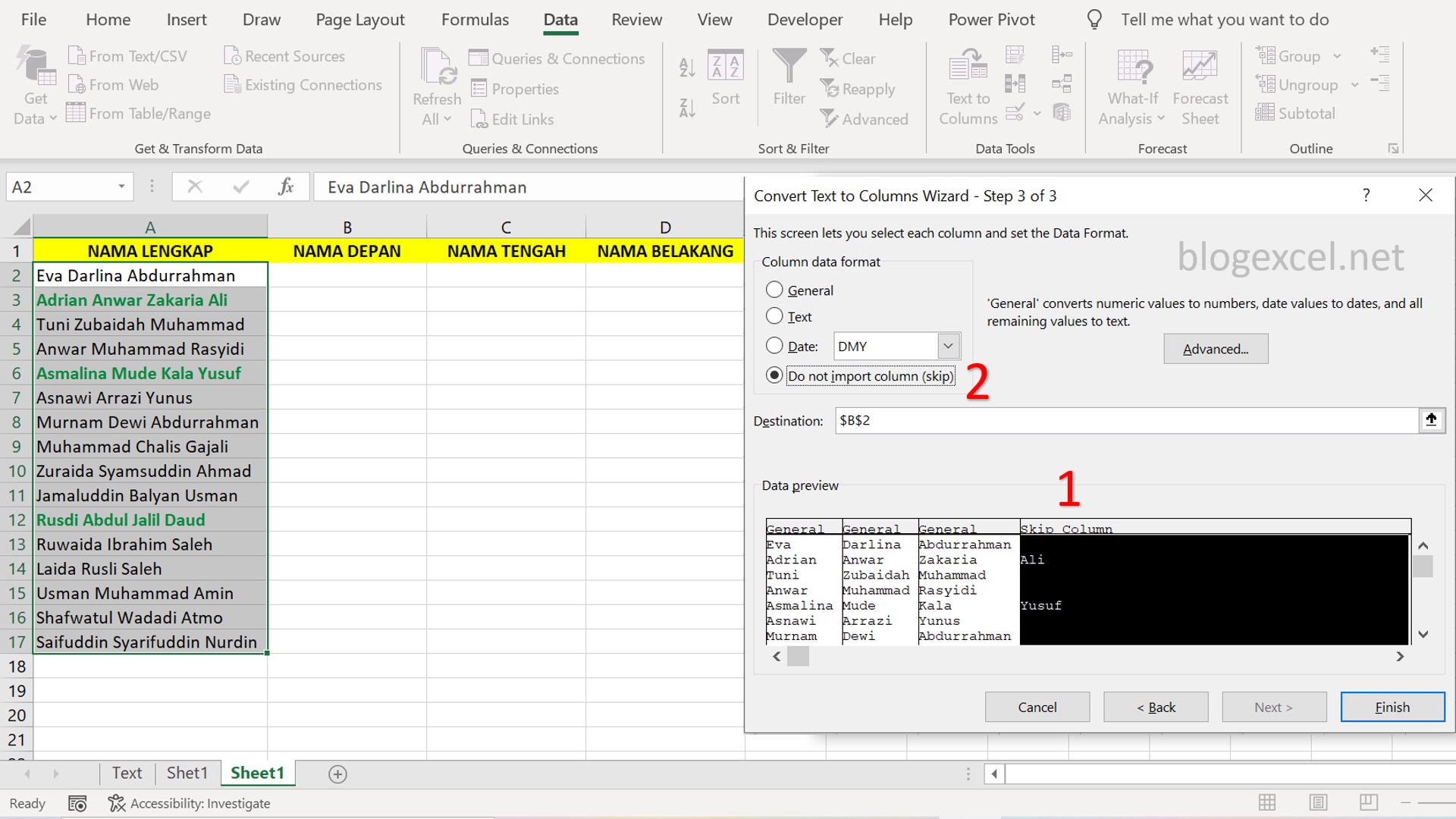 Cara Mengambil Nama Depan dan Belakang di Excel