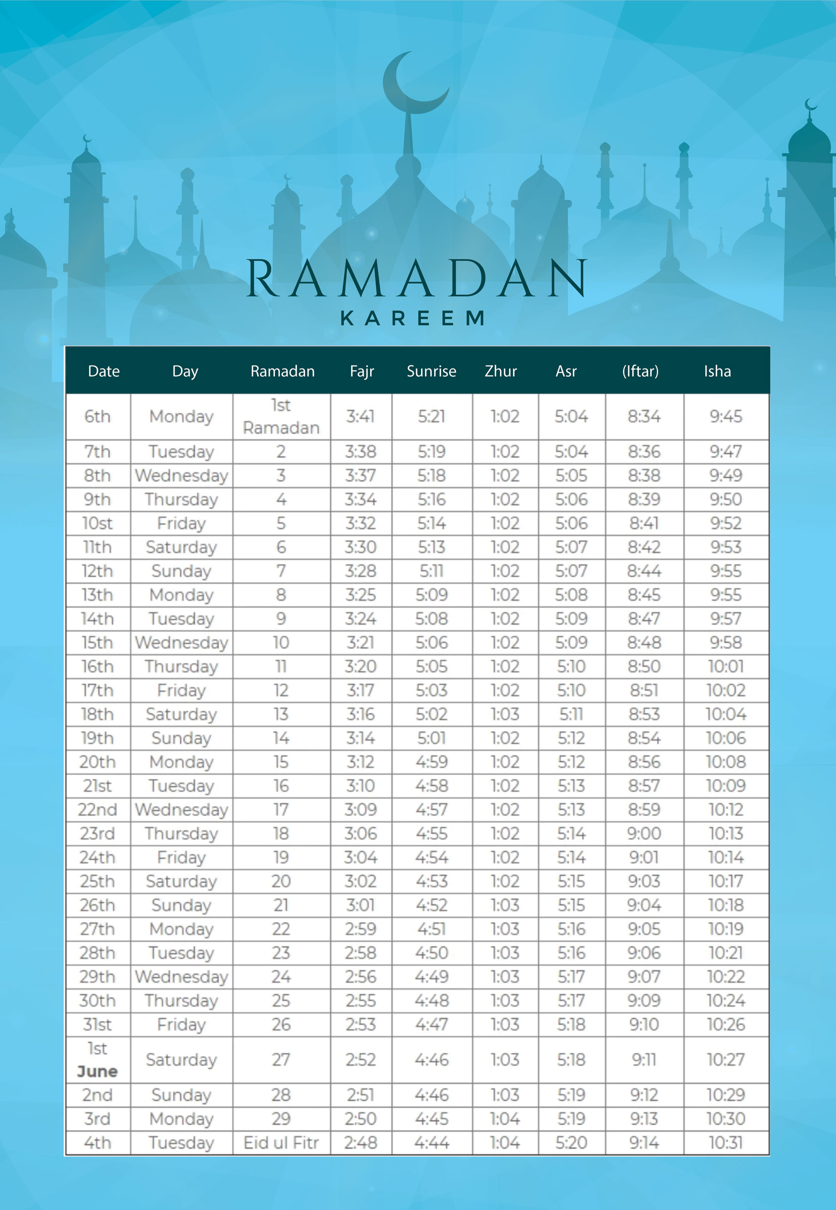 Austin Ramadan Calendar - Printable Word Searches