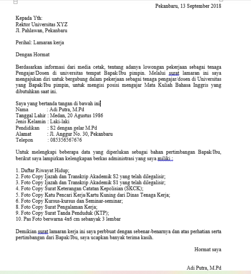 5 Contoh Surat Lamaran Kerja Part Time untuk Mahasiswa yang Masih Kuliah